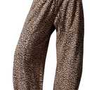 Anoumcy Leopard Pants Women Baggy Sweatpants Casual Cheetah Print Lounge Barrel Pants Trousers with Pockets Brwon M