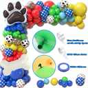 Winrayk 156Pcs Cartoon Dog Paw Birthday Party Decorations Supplies for Kids, Balloon Arch with Backdrop, Tablecloth, Large Dog Bone & Paw Print Foil Balloon, Boy Puppy Theme Birthday Party Decorations