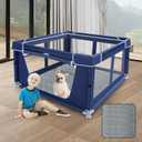 XVISHX 42x42 Inches Puppy Playpen with Dog Pads, Dog Playpen for Puppies or Small Dogs, Pet Playpen for Indoor & Outdoor, Sturdy Safety DogPen with Thickened Fabric, High-Strength Nylon Wire Mesh (Blue)