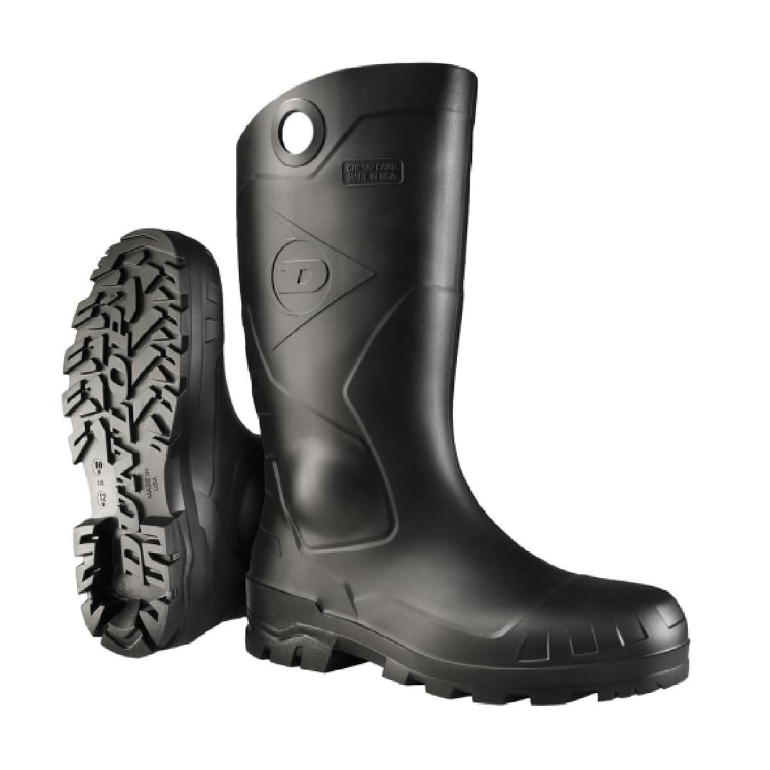 DUNLOP Protective Footwear, Chesapeake Steel Toe, 100% Waterproof, Lightweight, Industrial and Construction PVC Boots, Slip Resistant, 8677677.09, Size 13 US 11 Black