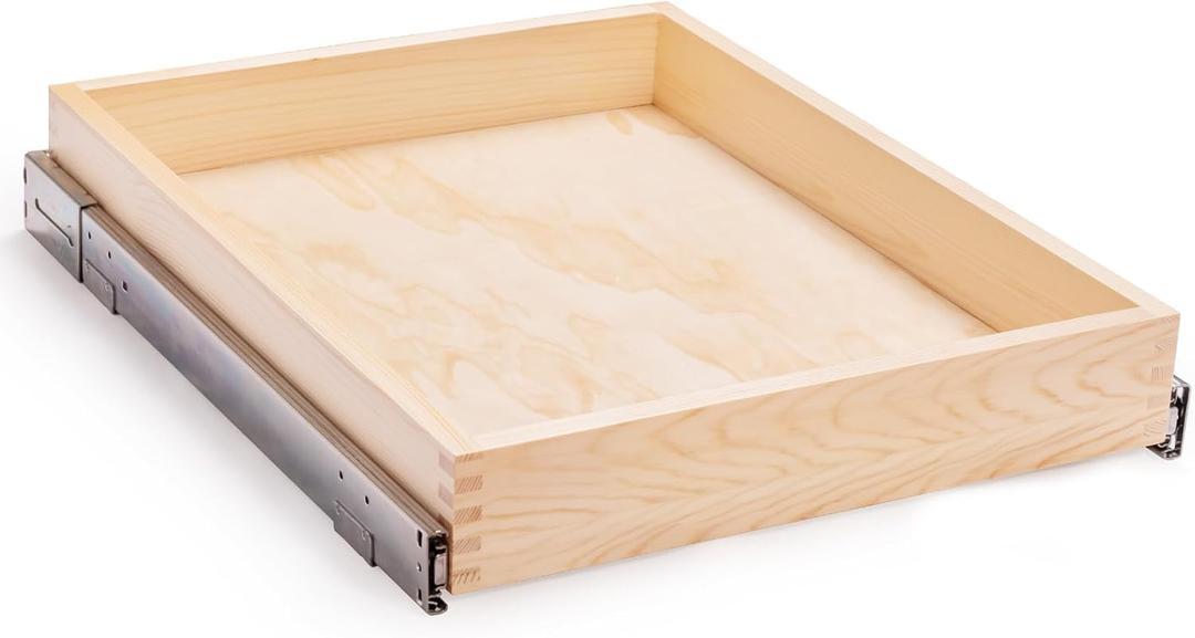 Mulush 26''W x 21''D x 3''H Pull Out Cabinet Drawer Soft Close Slide Out Wood Organizer for Kitchen, Finished, Bottom and Side Assembly (Wood Drawer Part Width Is 25 Inch)
