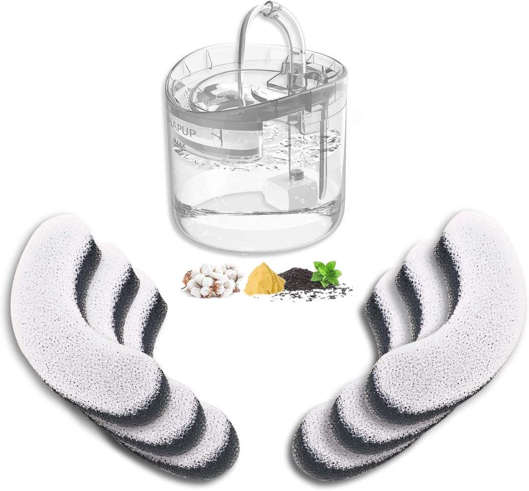 Cat Water Fountain Filter Replacement 6pcs Cat Fountain Filter Arc-shaped Washable Pet Fountain Filters with Triple Filtration System Activated Carbon for 1.8L HAPUP Dog Water Fountain (6-Pack Black)
