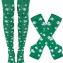3 x St. Patrick Day Socks and Gloves Set for Women Shamrock Socks Knee High Sock Holiday Socks Party Costume Accessories (Green)