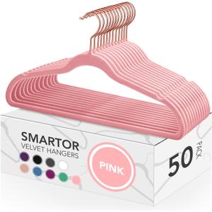 Smartor Pink Velvet Hangers - 50 Pack, Felt Hangers Non Slip Rose Gold Velvet Hangers, Heavy Duty Felt Hanger Flocked Hangers as Coat Hangers, Suit Hangers - Heavy Duty Clothes Hangers Velvet - Pink