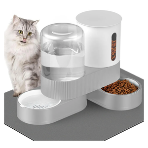 Automatic Cat Feeder and Water Dispenser, 2 in 1 Gravity Pet Food Feeder and Water Set with Stainless Steel Food Bowl for Cats, Small Dogs, Rabbits, 360 Degree Rota