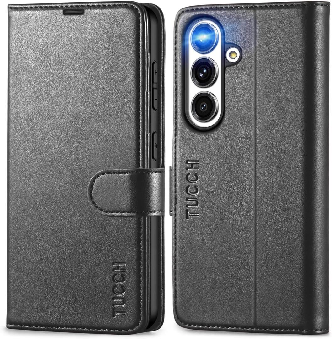 TUCCH Case Wallet for Galaxy S25 5G, Kickstand [RFID Blocking] Card Holder, Folio Magnetic PU Leather [TPU Shockproof Interior Case] Protective Folio Cover Compatible with Galaxy S25 6.2" 2025, Black