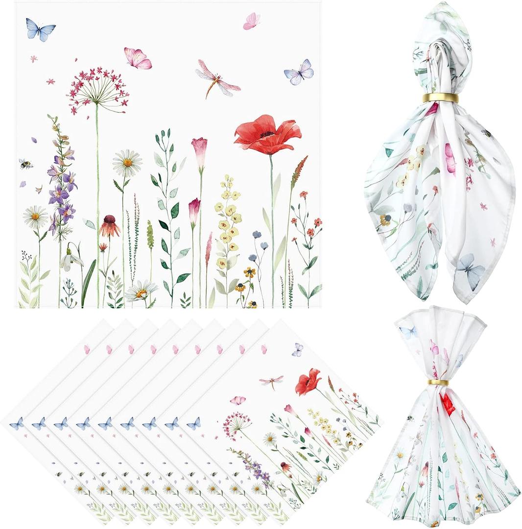 12 Pcs Spring Cloth Napkins Floral 20'' x 20'' Washable Dinner Tea Party Napkins for Kitchen Party Wedding Restaurant Indoor Outdoor Botanical Fresh Spring Summer