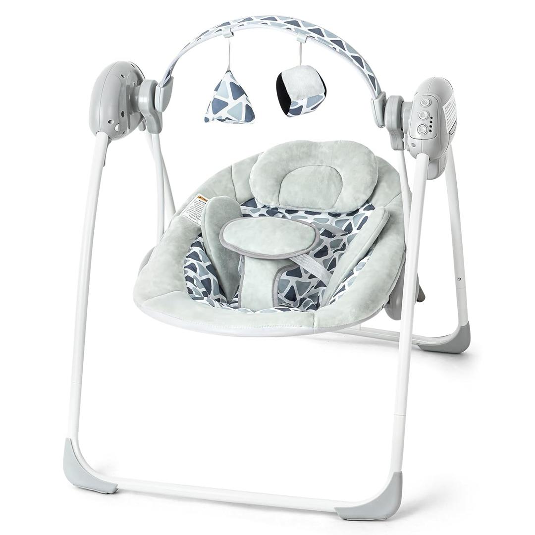 Baby Swings for Infants, Portable Baby Swing Folds Easy with Adaptable Speed, Music,Timer,Baby Swing Indoor/Outdoor,Infant Swing for Babies 0-6 Months 6-20 lbs Grey