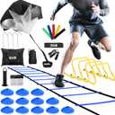 GHB Agility Ladder,Football Training Equipment Set,4 Agility Hurdles, 20 feet12 Rungs Speed Ladder,12 Disc Cones,Resistance Parachute, Jump Rope, 5 Resistance Bands (Blue)