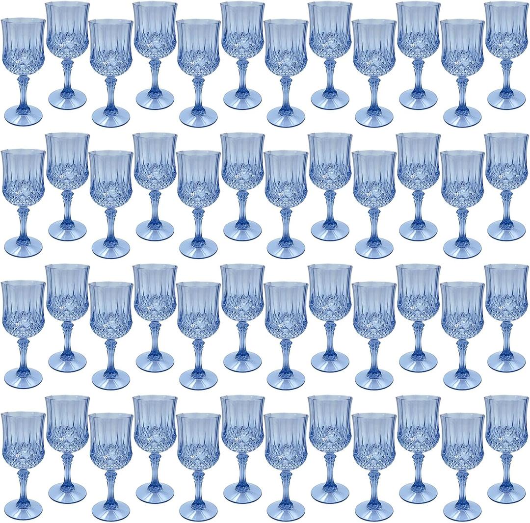 Plastic Wine Glasses, Plastic Goblets Vintage Style Cordial Unbreakable Drinking Glasses for Wedding Reception, Grand Event Party Supplies, Easte (48, Blue)