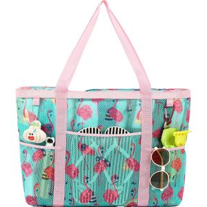Fammart Mesh Beach Bag with Zipper for Women, Large Beach Tote Sandproof Toys Pool Swim Bag Travel Vacation Cruise Essentials