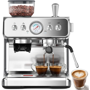 (2025 Upgrade)20 Bar Espresso Machine with Grinder & Milk Frother Steam Wand, Tamping Tools, Expresso Coffee Machines 58mm Commercial Espresso Maker for Home or Café, Perfect for latte, Cappuccino