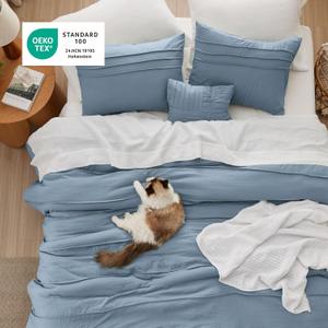 Bedsure Twin Comforter Set - 3 Pieces Pinch Pleat Bed Set, Light Blue Boho Bedding for All Season, 1 Soft Comforter, 1 Pillowcase, 1 Decorative Pillow