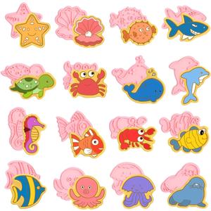 16 PCS Under The Sea Cookie Cutter Set with Plunger Stamper Set, Ocean See Cookie Cutters, Sea Creature Cookie Cutter Set, 3D Marine Animals Shape Cookie Cutters for Baking Birthday