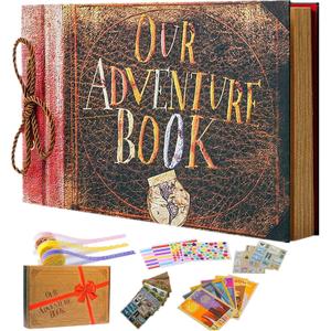 Adventure Book Scrapbook DIY Handmade Retro Style Travel Souvenir, 11.92 x 7.62" Embossed Lettering Scrapbook Inspired by 'Up', Memory Book For Anniversary Wedding,Travelling (Vintage Color-11.9 IN-40vintage book)