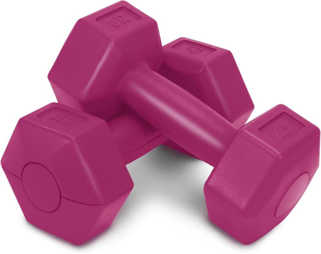 RBX Vinyl Coated Hand Weight Dumbbell Set - Hex Shaped, Roll Free for Body Building/Sculpting/Strength Training Exercise, (Set of 2) 2lb (Raspberry)