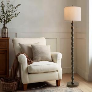 BOBOMOMO 62" Rustic Floor Lamp, Retro Farmhouse Standing Lamp with Rotary Switch, Resin Dark Brown Floor Lamp for Living Room, Bedroom, Corner, Nursery, Dining Room, House