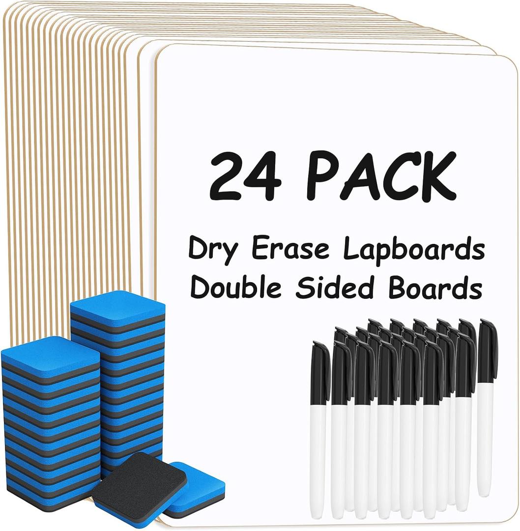 MaxGear Small White Board 24 Pack Dry Erase Boards, 9''x 12'' Mini Whiteboard Double Sided Portable Whiteboards for Students and Teachers School Supplies Lapboards Including 24 Markers and 24 Erasers