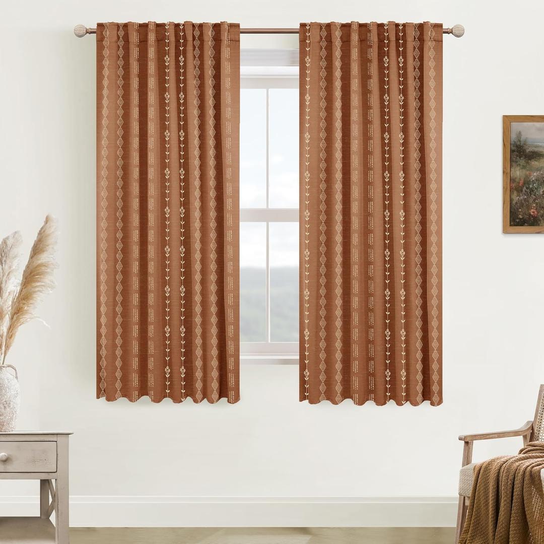72 Inch Curtains Long,Room Darkening 70% Black Out Blackout Boho Pattern Thermal Insulating Curtains for Living Room Bedroom 2 Panels Set (50"W x 72"L (Pack of 2), Terracotta)