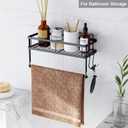 ESOW Paper Towel Holder with Shelf Storage, Adhesive Wall Mount 2-in-1 Basket Organizer for Kitchen & Bathroom, Durable Metal Wire Design, Stainless Steel 304 Matte Black Finish
