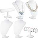 Huquary 6 Pcs Velvet Jewelry Display Set Necklace Display Stand T Bar Bracelet Holder Jewelry Bust for Home Store Trade Show (White)