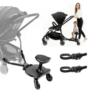 Newly Upgraded 2 Child Stroller Board, Rubber Locking Buckle, 2-in-1 Universal Stroller Board with Detachable Seat, Raised and Widened Base, Holds up to 55 lbs for Kids Aged 3-7