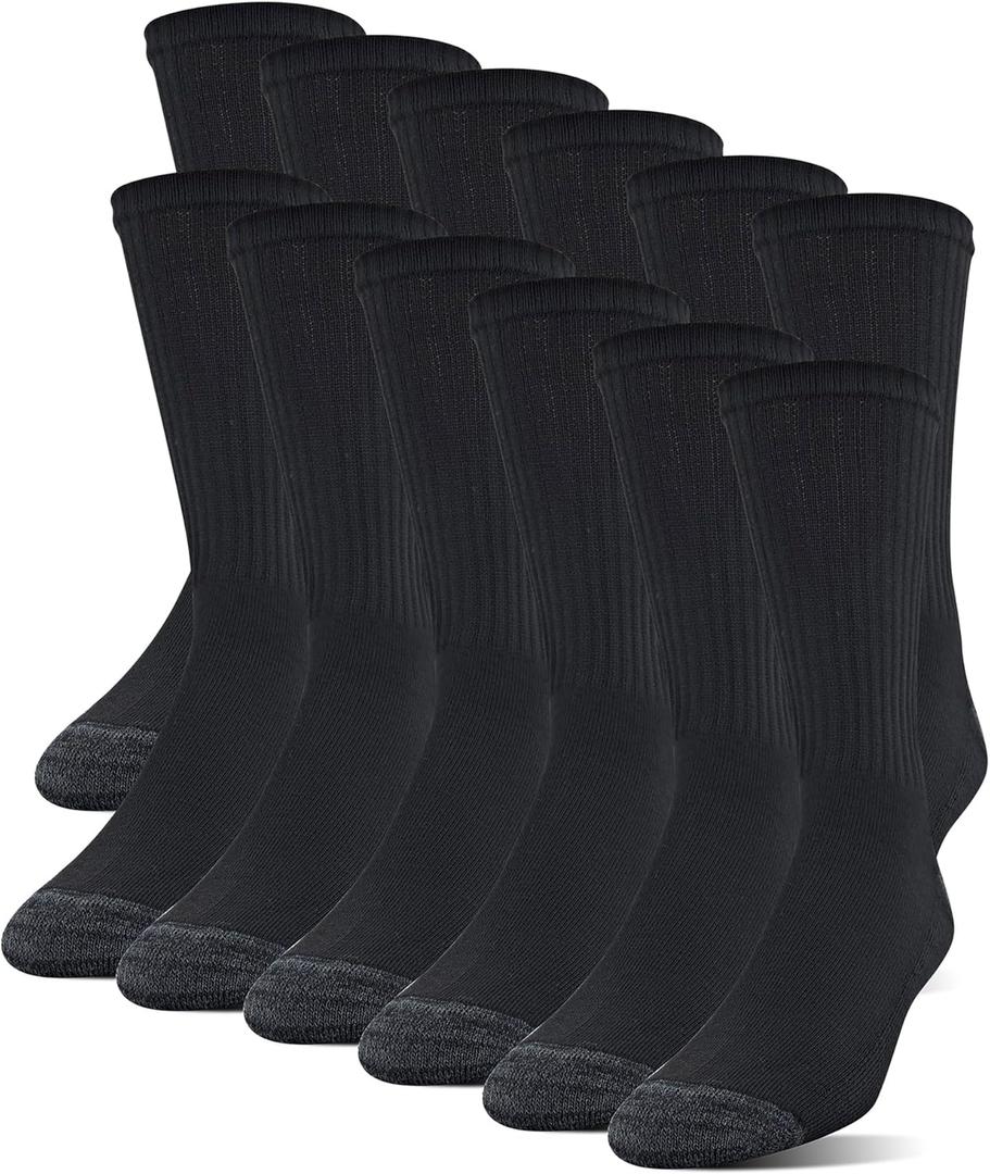 Gildan Men's Polyester Half Cushion Crew Socks (12 Pairs) (Black)