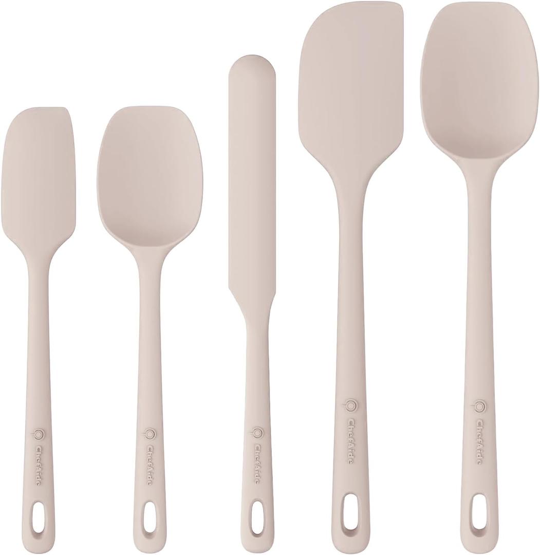 ChefAide 5 Pieces Silicone Spatula Set, Food Grade Rubber Spatula, Upgrade Strong Handle with Ergonomic Grip, Heat Resistant Up to 600F for Nonstick Cookware, Cooking