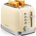 Culinaid Toaster 2 Slice Retro Stainless Steel with 1.5” Extra Wide Slots Bagel, Defrost, Reheat, Cancel Functions, 6 Bread Shade Settings, Removable Crumb Tray, Cream White