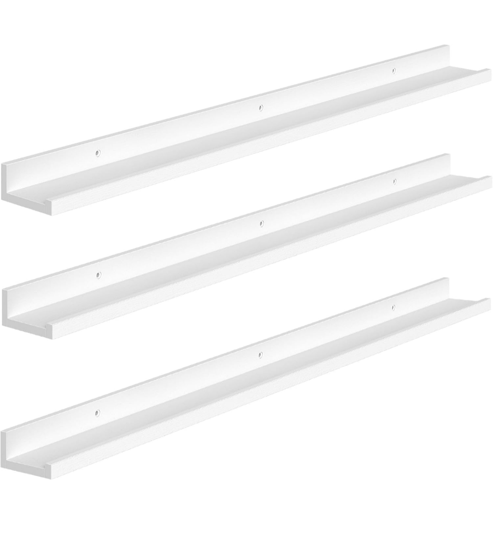 HOOBRO Floating Shelves, Wall Shelf Set of 3, 35.4 Inches Hanging Shelf with Raised Edge and Invisible Brackets, for Bathroom, Bedroom, Kitchen, Office, Living Room Decor, White WT90BJ01