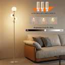 Fiqevs Dimmable 3 Globe Floor Lamp - Mid Century Modern Gold Standing Lamp with Frosted Glass Shade & LED Bulbs for Living Room, Bedroom, Office