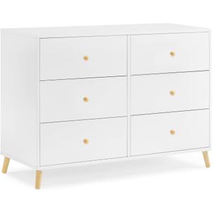 Delta Children Essex 6 Drawer Dresser, Bianca White/Natural, 1 Count, Size Assembled dimensions: 47.5"W x 19.75"D x 33.75"H | Interior Drawer Size: 20.75"W x 13.50"D x 4.75"H | Easy assembly