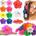 Hibiscus Hawaiian Flowers Hair Clips - Bridal Wedding Party Beach Vacation Outfit Decorations, Assorted Colors, 3.15-3.54 Inch