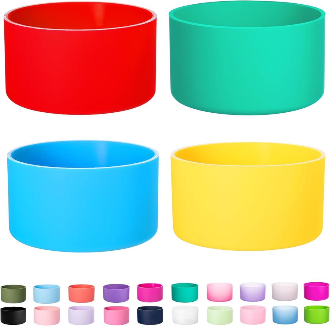 4-Pack Silicone Boot for Stanley Cup 40 30 OZ, Boots for Stanley Cups Accessories 40 30OZ,Non-Slip Rubber Bottom Protector Cover,Noise Reduction Sleeve for Quencher H2.0 / IceFlow 20oz 30oz (Red+Yellow+Malachite Green+Blue Lagoon)