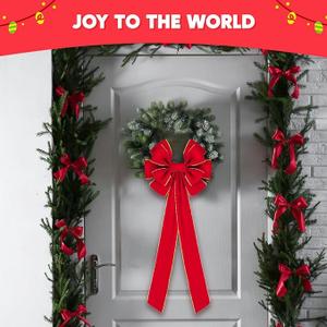 JOYIN 3PCS Big Red Velvet Christmas Bows, 30.7" Long by 10.6" Wide Giant Velvet Decor for Christmas Tree, Large Wreath Bows, Indoor Outdoor Holiday Xmas Decorations