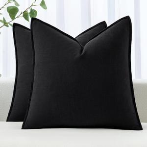 MIULEE Decorative Linen Euro Sham Pillow Covers 24x24 Black Boho Farmhouse Neutral Couch Throw Pillows for Bed Pack of 2 Accent Modern Pillowcase Sofa Livingroom Home Decor