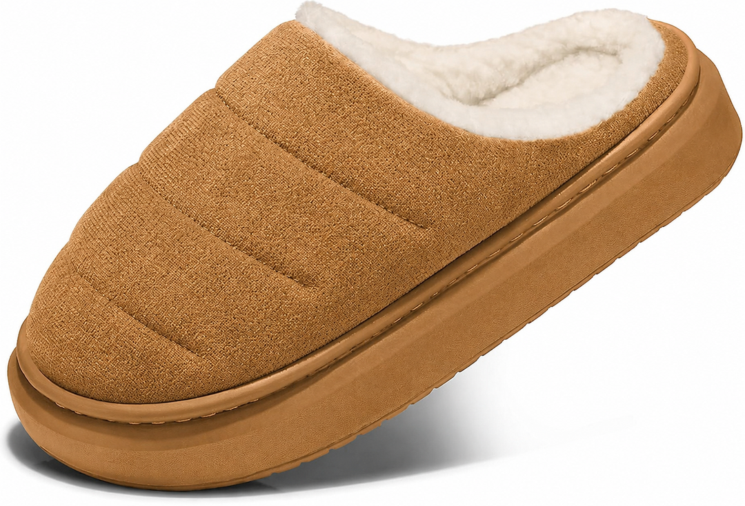 SHIBEVER Fuzzy Slippers Women Indoor: Memory Foam Warm House Shoes - Slip On Closed Toe Comfy Bedroom Slippers Women Size 42-43, Brown