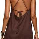 RoseSeek Women's Boho Tropical Tie Backless Halter Dresses Sleeveless Vacation Beach Short Dress (Brown), S