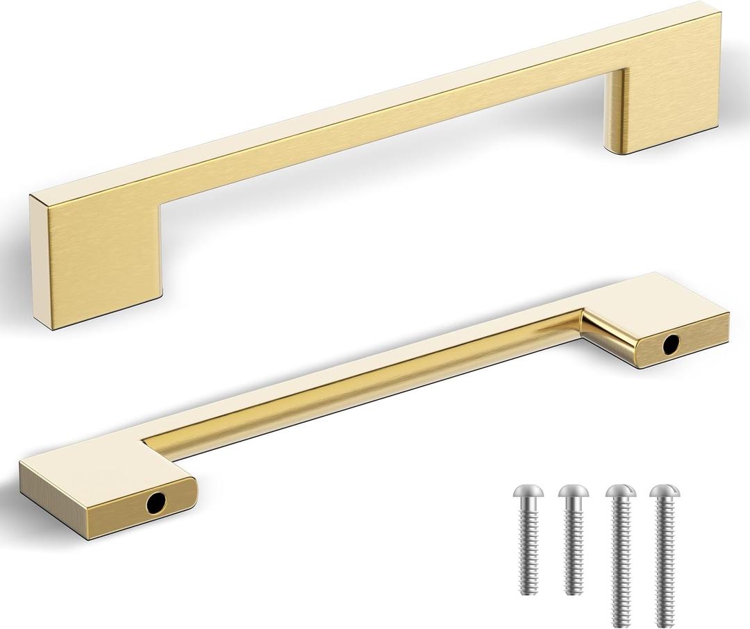 Southern Hills 5 Pack Gold Cabinet Pulls 5 Inch/128 mm - Heavy-Duty Premium Brushed Gold Cabinet Handles & Drawer Handles, Modern Design Kitchen Pulls Hardware