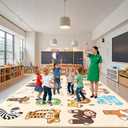 ABC Kids Rugs for Playroom - 9x12 Feet Large Classroom Rug for Kids Preschool Educational Learning Animal, Alphabet Rugs Children Room Decor, Beige