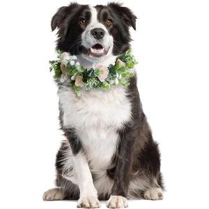 Dog Wedding Flower Collar,Dog Flower Collar,Flower Crown,Dog Wedding Collar,Flower Dog Collar,for Weddings Flower Ring Pets Cats and Dog,Pet Photo Prop.(Pale Pink)