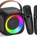 Karaoke Machine for Kids Adults, Portable Bluetooth Speaker with 2 Wireless Microphones, Portable Speaker Mini Karaoke Microphone for Home Party Birthday Gift for Girls Boys (Black)