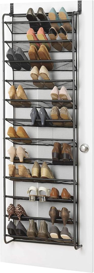 Whitmor 36 Pair Over the Door Shoe Organizer, 12 Tier Hanging Shoe Organizer, Heavy Duty Metal & Mesh Shoe Holder, Hanging Shoe Rack for Closet Storage, 69"L x 21.7"W x 7.5"H, Gunmetal Gray