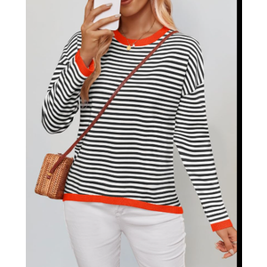 ZESICA Women's Fall Striped Sweaters Long Sleeve Crew Neck Shirts Color Block Lightweight Pullover Tops, Small