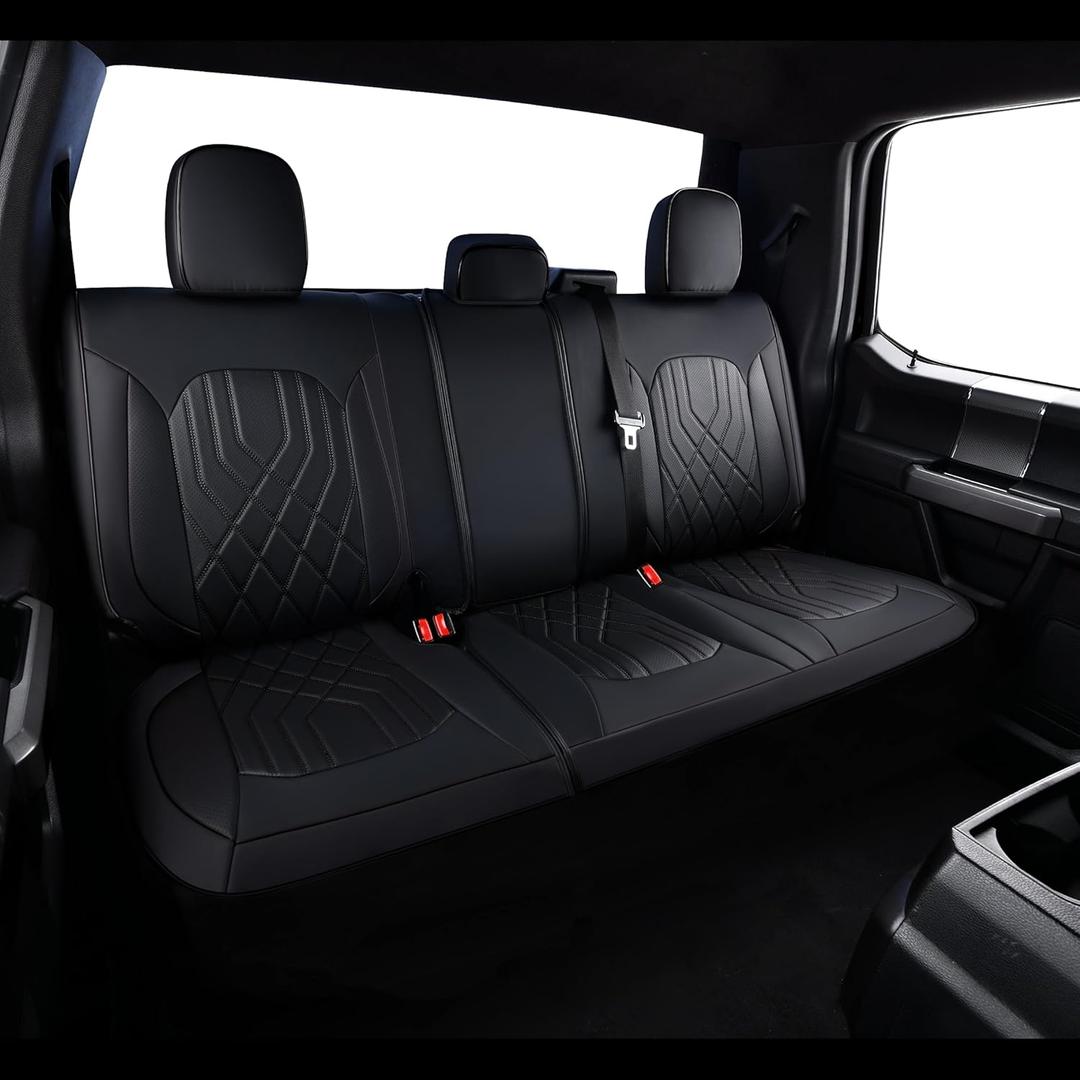 Ranger Seat Covers, for 2019-2023 Ford Ranger XLT XL Lariat Crew Cab, Napa Leather Seat Protector (Rear Only, Black Rear)