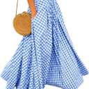 Women's Gingham Plaid Maxi Skirt High Waist A-Line Pleated Summer Skirt | Classic Vintage Swing Flared Long Skirt Soft Breathable Lightweight Comfy Casual Wear For Daily Outings Beach and Vacation (Blue, M)