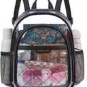 Missnine Small Clear Backpack for Stadium Events Anti-theft Mini Clear Bag for Sport Event Concert with Cute Pom-pom Ball