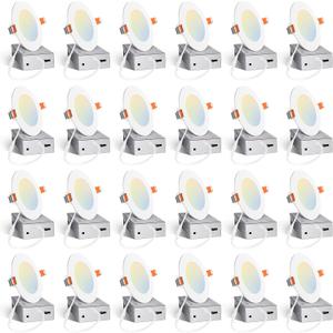 Amico 24 Pack 4 Inch 5CCT Ultra-Thin LED Recessed Ceiling Light with Junction Box, 2700K/3000K/3500K/4000K/5000K Selectable, 10W Eqv 60W, Dimmable Can Light, 800LM High Brightness Downlight - ETL&FCC (White)
