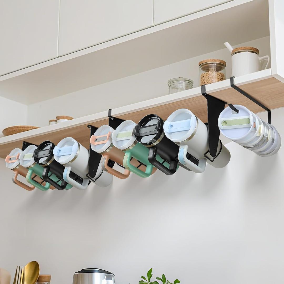 Tumbler & Lid Organizer Set Compatible with Stanley 40oz/30oz, Metal Hanging Under Cabinet Tumbler Organizer for Kitchen Cabinets, Lid Holder Storage for Stanleyy, Owalaa, Hdyroflask