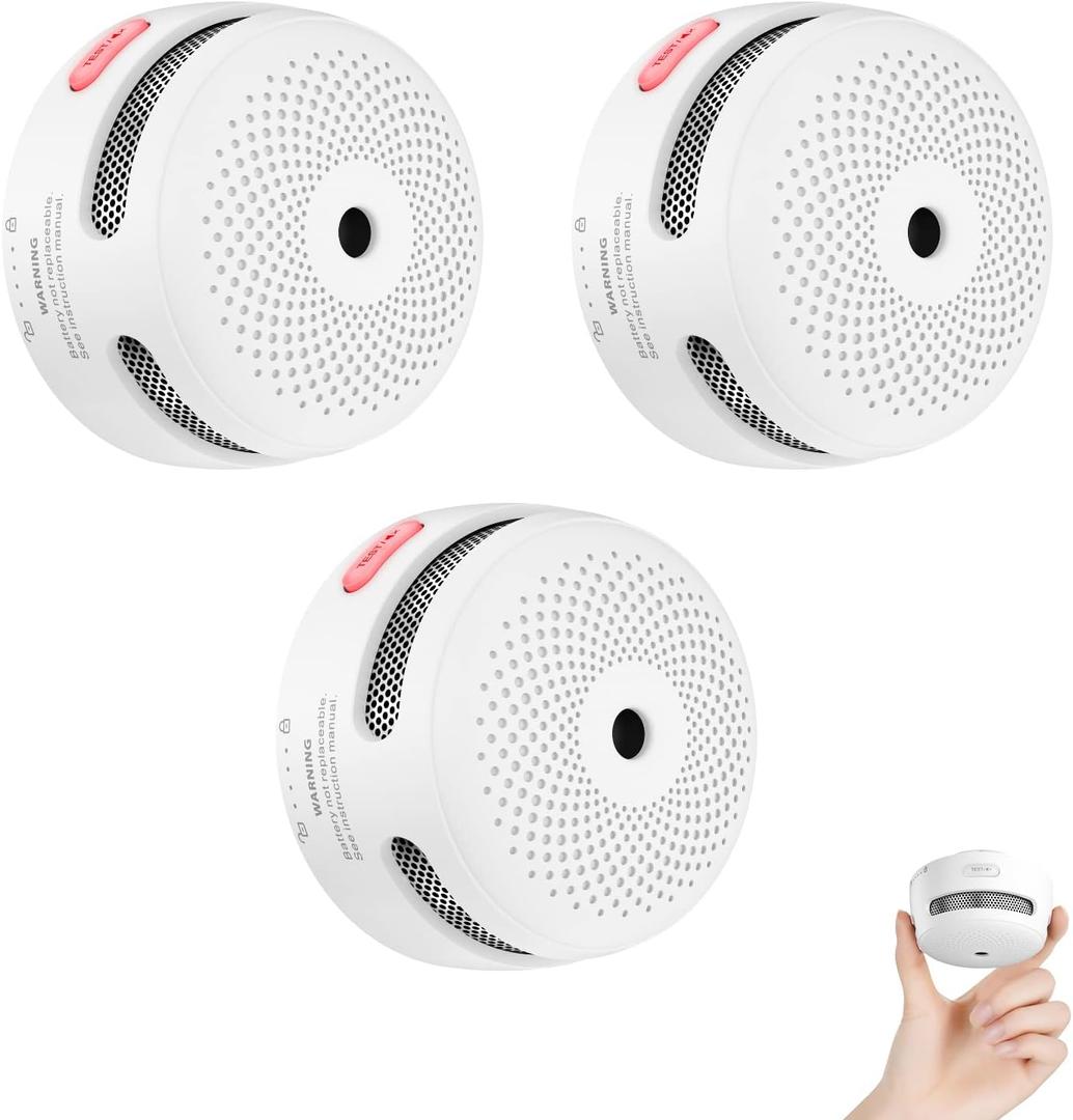 X-Sense Mini Smoke Alarm, 10-Year Battery Fire Alarm Smoke Detector with LED Indicator & Silence Button, XS01, 3-Pack